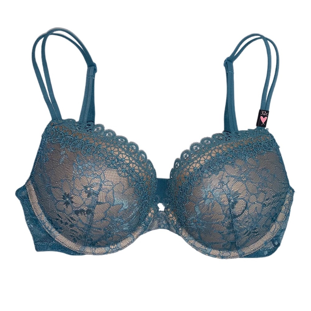 Victoria's Secret Very Sexy Beige & Teal Lace Push-Up Bra 32C